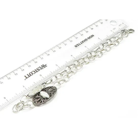CAROLYN POLLACK 925 Silver Vintage Mother Of Pearl Chain Necklace NE3576